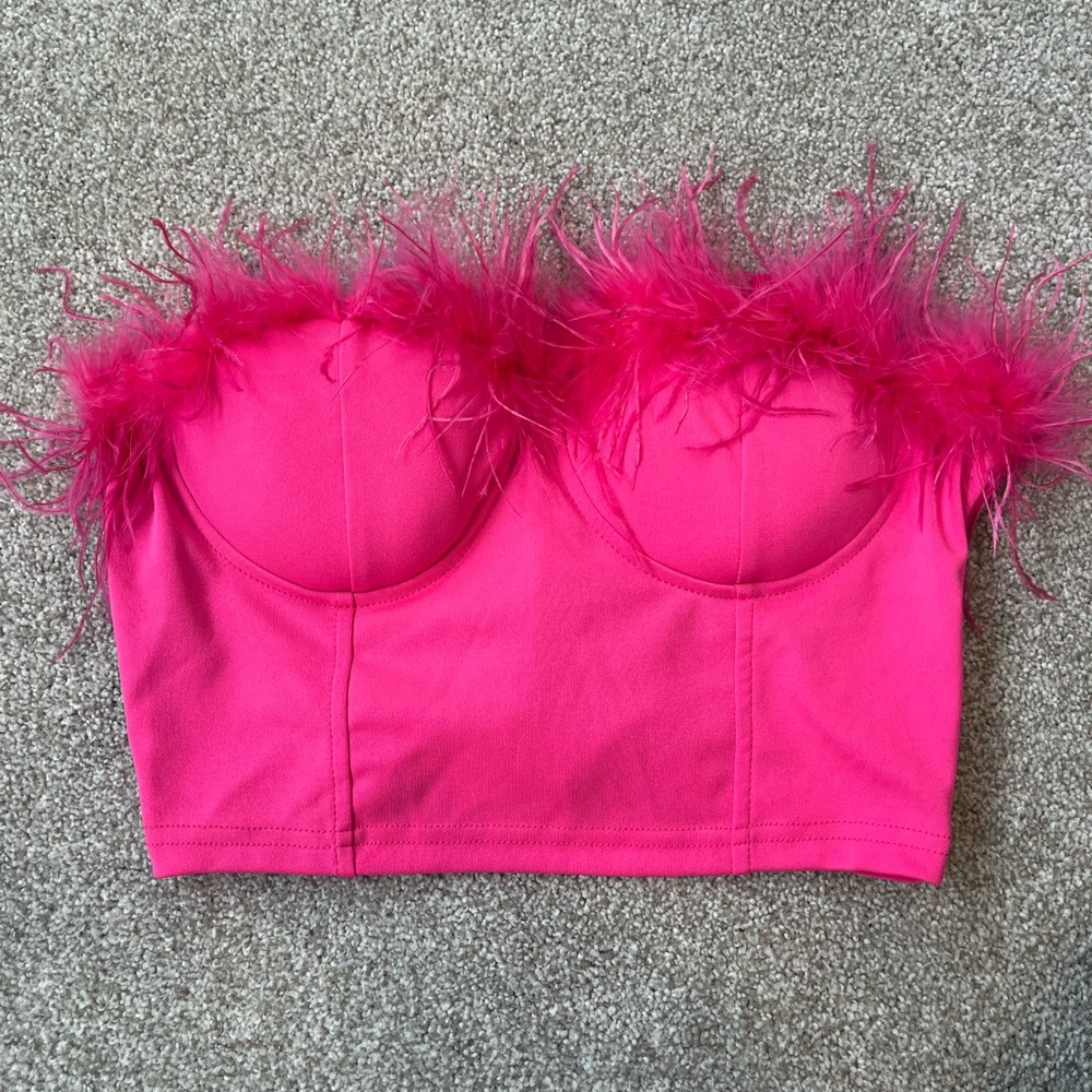 Pink Feathered Bustier Top